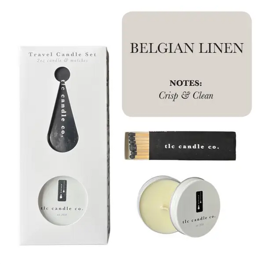Belgian Linen Travel Candle w/ Matches